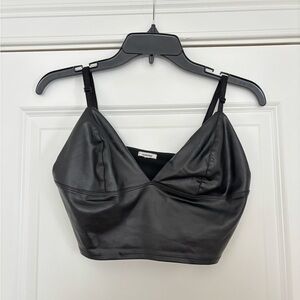 Garage Black Faux Leather Cropped Bralette